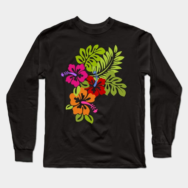 Tropical Hibiscus Flowers Bouquet Long Sleeve T-Shirt by EDDArt